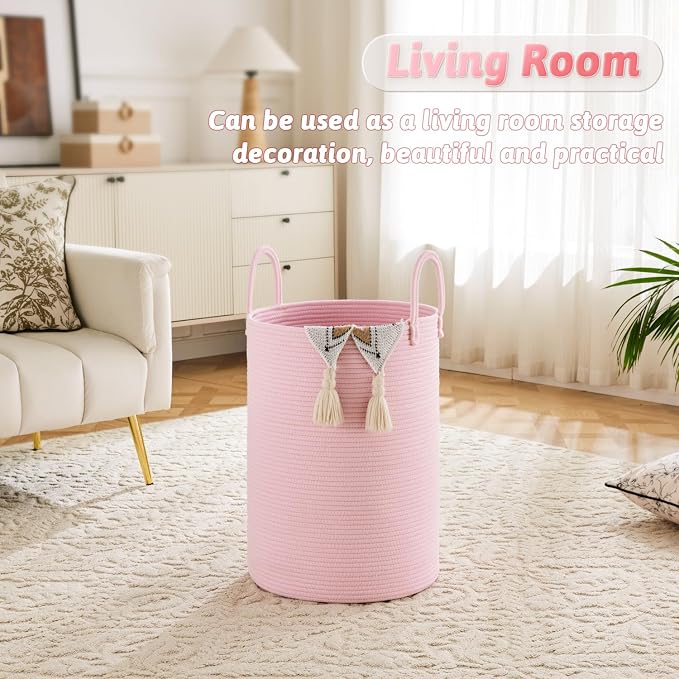 Artfeel Laundry Basket,Woven Cotton Rope Laundry Hamper,100L for Decorative Storage of Dirty Clothes,Toys and Blankets in Bathroom,Baby Room and Living Room