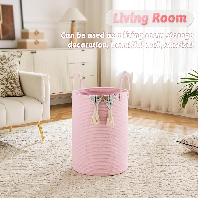 Artfeel Laundry Basket,Woven Cotton Rope Laundry Hamper,40L for Decorative Storage of Dirty Clothes,Toys and Blankets in Bathroom,Baby Room and Living Room
