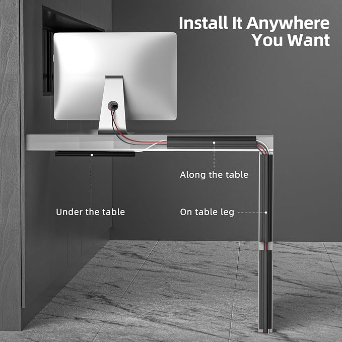 YECAYE 157in Cable Management Cord Organizer, Cable Raceway, Black | Under Desk,Easy Install Self-Adhesive Cord Hider, Cable Organizer, Cable Hider for Office Organization,Child & Pet Proof