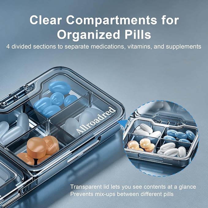 2-in-1 Pill Cutter and Splitter with Pill Organizer, Airtight Moisture-Proof Pill Case, Stainless Steel Blade for Tablets, Vitamins & Supplements, Travel Pill Case (Vast Sea Blue)