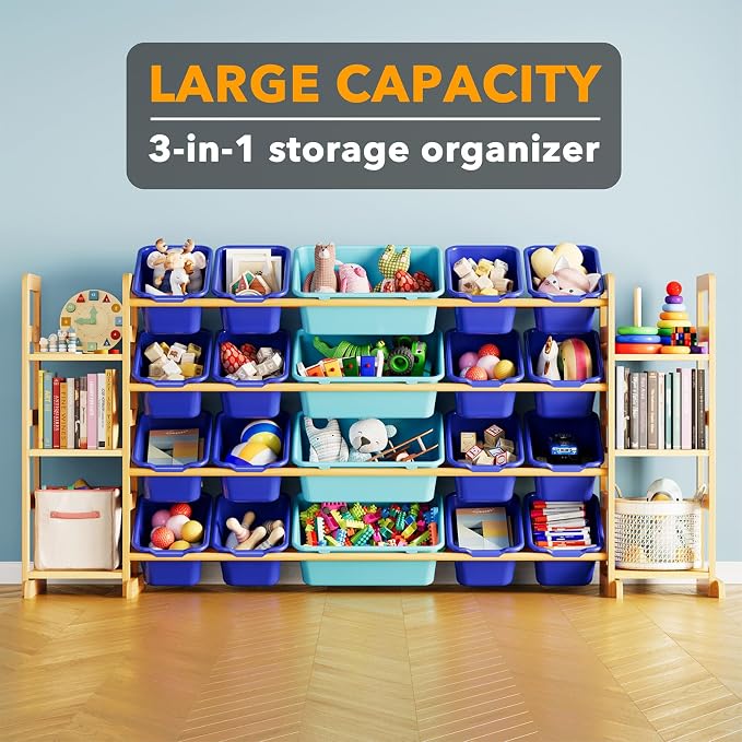 SpaceAid Toy Storage Organizer with 6 Shelves and 20 Bins, Toy Organizers Storage Bookshelf, Kids Bin Shelf Toys Box Bookcase for Bedroom Playroom Organization Room Decor, Blue and Navy Blue