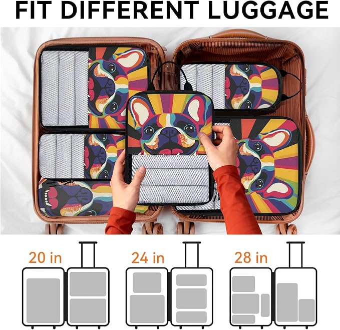 Funny Dog 6 Set Compression Packing Cubes Puppy Pet Expandable Packing Organizer for Travel Accessories Luggage Suitcase Bag