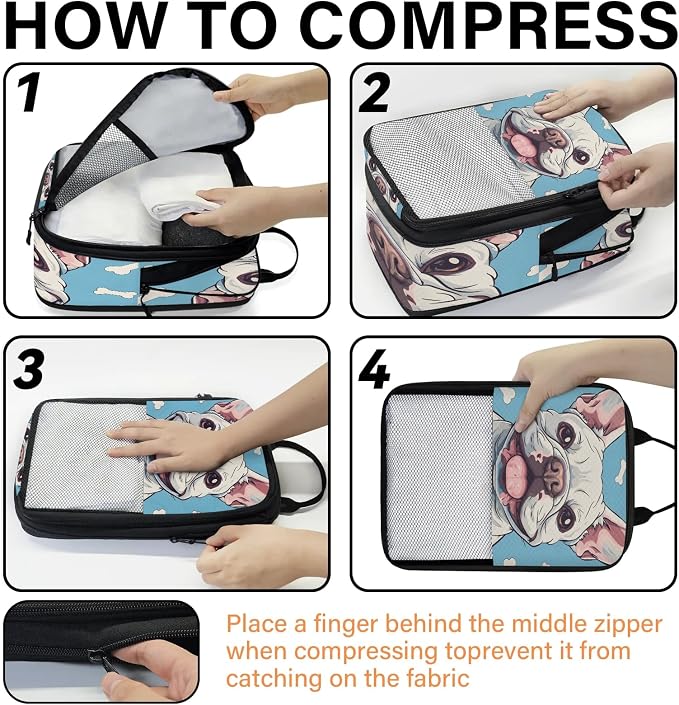 Dog Print Compression Packing Cubes Animal 6 Set Travel Packing Cubes for Suitcases Lightweight Expandable Organizers