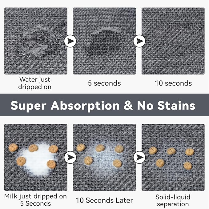 Pet Feeding Mat, Dog Food Mats Absorbent Pet Placemat for Food and Water Bowl with Non Slip Rubber Backing for Dog and Cat (12"x19", Gey)