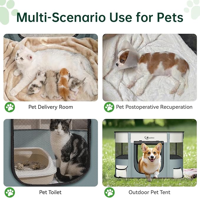 Siedihit 31" Dog Playpen,Cat Puppy Pen, Pet Portable Crate Indoor Outdoor | Durable Travel Camping Use,Foldable Dog Kennel Tent Cage for Rabbit Small Animals with Carrying Case(Grey, Medium)