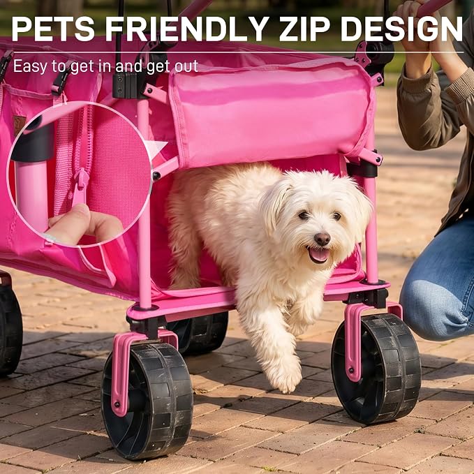 EVER ADVANCED Folding Push Wagon with Canopy, Shopping Cart with Brakes | Portable Collapsible Wagon Cart with All-Terrain Big Wheels for Camping, Beach, Sports