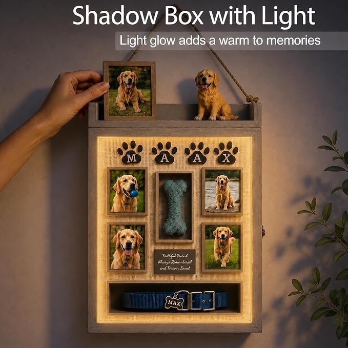 11x16 Dog Memorial Shadow Box Frame with Shelves, Grey