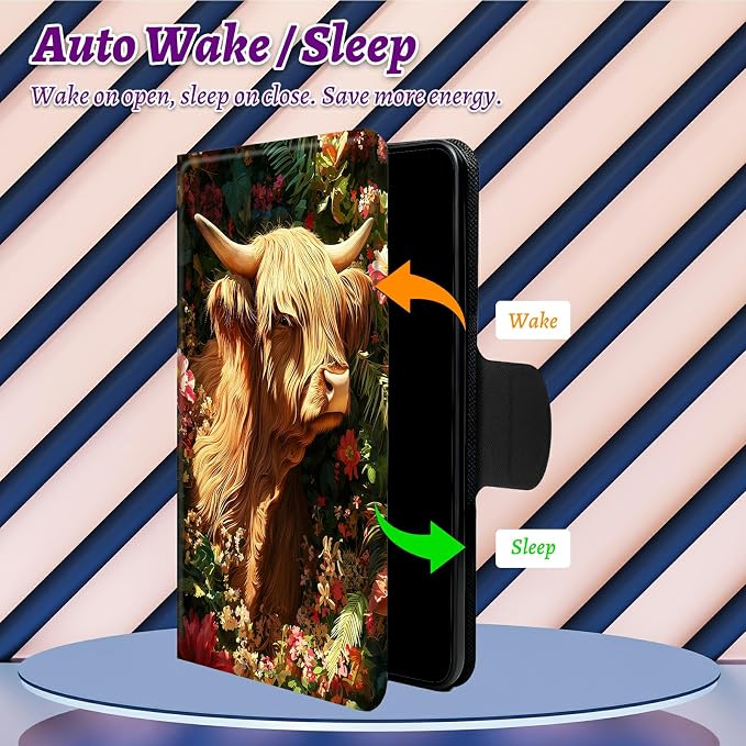 Rotating Handle Case for Samsung Galaxy Tab S10 Plus 2024/S9 FE+/S9 Plus 12.4 Inch 2023, 360 Degree Swivel Kickstand with Magnetic Closure Leather Protective Cover, Grass Grass Field Cow