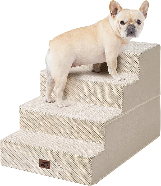 EHEYCIGA Dog Stairs for Bed 20" H, 4-Step Extra Wide Dog Steps, Beige | Pet Steps for Small Dogs and Cats for High Bed, Non-Slip Balanced Pet Ramp Indoor