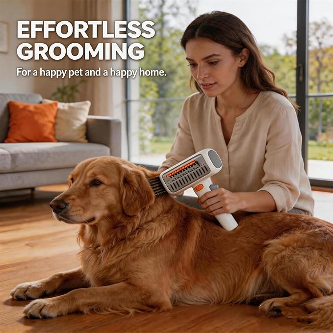 2-in-1 Pet Self Detangling Grooming Comb, Dematting Comb for Dogs and Cats, Professional Undercoat Rake for Long Hair Cat Brush, Dog Detangler Brush to Remove Mats and Tangles