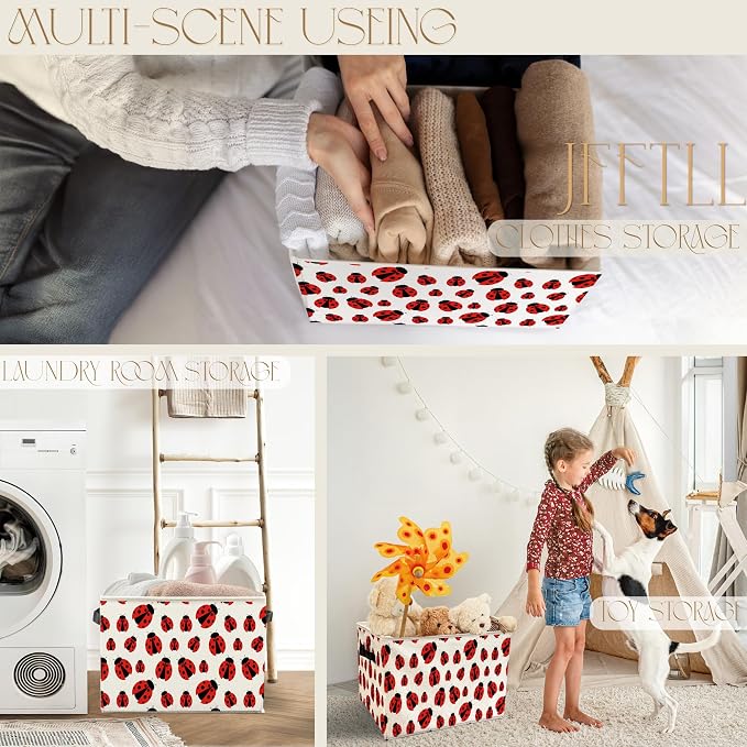 Ladybug Storage Bins with Handles, Lady Bug Gifts for Women Men, Cute Red Ladybug Insect Collapsible Laundry Basket Storage Box for Home Bedroom Bathroom Clothes Toys Books