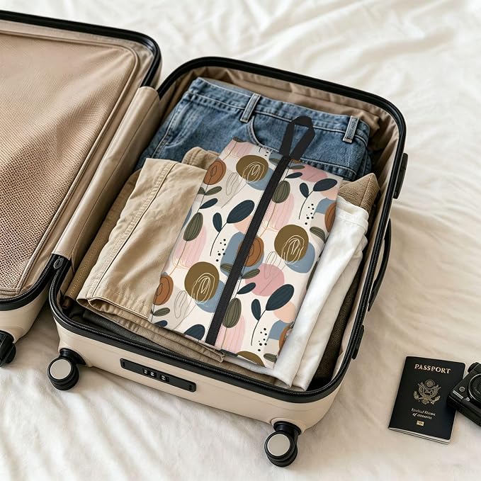 Abstract Organic Botanical Travel Shoe Bag for Men & Women, Waterproof Shoe Storage Organizer with Zipper, Portable Shoe Pouch for Sneakers, Heels, Sandals, Gym & Travel Luggage 2PCS