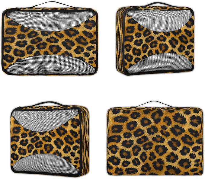 4 Set Packing Cubes for Travel, Leopard Print Animal Skin Packing Cubes for Women, Travel Luggage Packing Organizers, Packing Cube Set, Leopard Print
