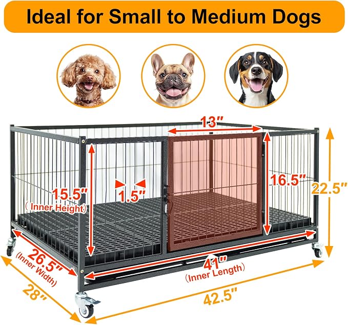 Homey Pet 43" Heavy Duty Whelping Box for Dogs and Puppies, 6 Pack | Heavy Duty Dog Whelping Box with Front Door, Top Open, 4 Wheels, Removable Tray | Airflow & 360° View | Easy- Move & Clean