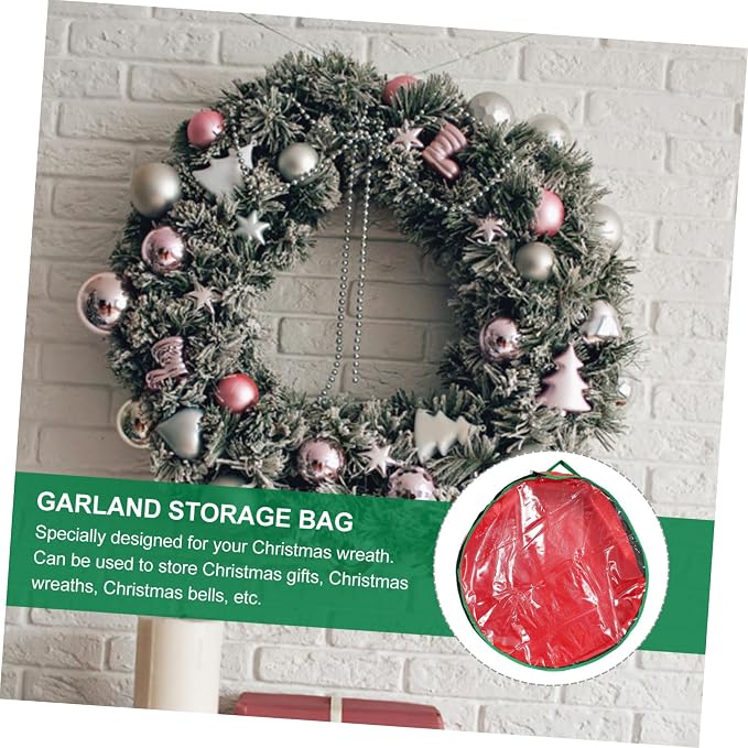 1pc Wreath Storage Bag with Clear Window Container for Holiday Wreaths Packing Holder for Christmas Decorations Easy to Carry