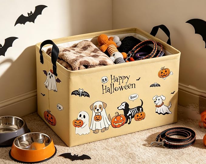 RectangleHalloween Baskets Dog Basket Cute Storage Bin for Room Decor Gift Basket(Dog Halloween)
