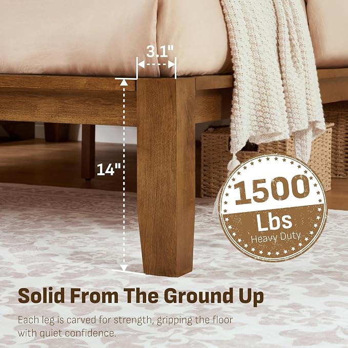 Softa Mikor King Japanese Joinery Bed Frame, Solid Rubberwood, 1500 Lbs Heavy Duty Slats Support, SGS Certified, 15Min No-Tool Setup, Under-Bed Storage, No Box Spring Needed, Noise-Free