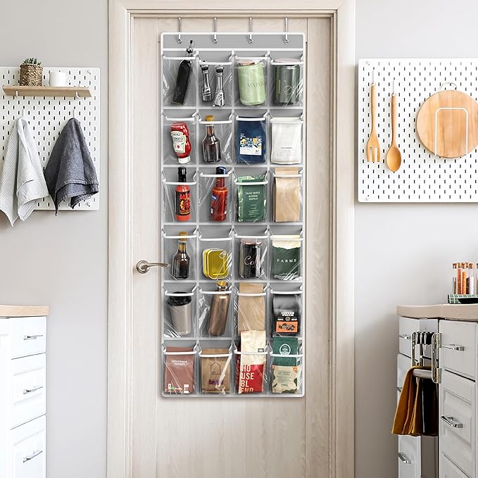 Simple Houseware 24 Pockets Large Clear Over the Door Shoe Organizer, Gray | 56" x 22.5", 4 Durable Metal Hooks, 5" x 9" Pocket Size, Multipurpose