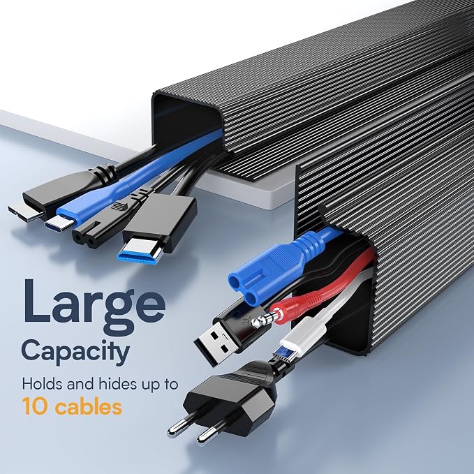Delamu 6 Pack Safe & Tidy Black Cable Management Solution - Protect Kids & Pets with Home Office Cable Management Under Desk, Cable Organizer, Cable Management Kit, Cord Organizer for Desk, 15.7in x 6