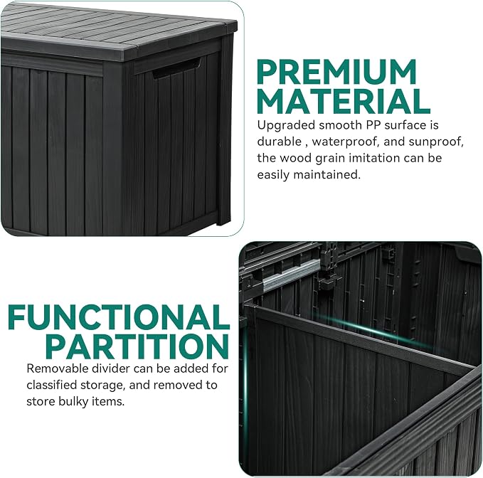 YITAHOME 220 Gallon XL Deck Box Large Outdoor Storage w/Divider for Patio | Outdoor Cushions, Garden Tools, Sports Equipment and Pool Supplies, Waterproof, Resin, Lockable, Black