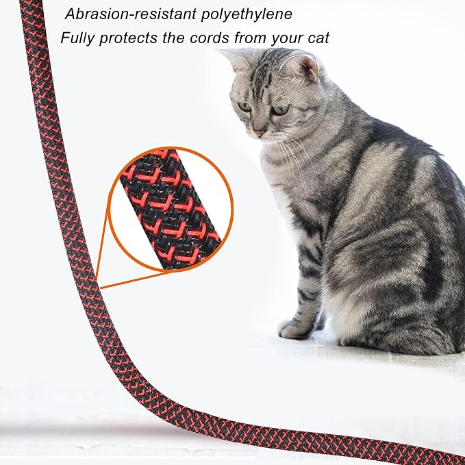 Cable Management Sleeve, Split Design, 25FT - 1/2 Inch, Black/Red | Cord Protectors from Pets | Heat & Abrasion Resistant Wire Loom | Automotive Wiring & Home Office Cable Organization