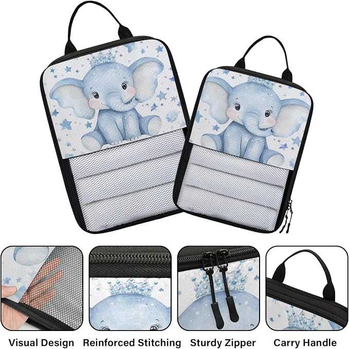 Elephant 6 Set Compression Packing Cubes Blue Elephant Expandable Packing Organizer for Travel Accessories Luggage Suitcase Bag