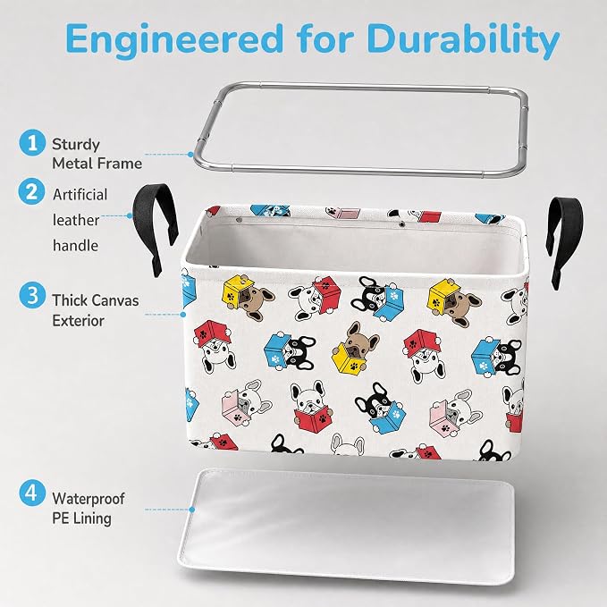 Large Dog Toy Basket Puppy Box Storage Bin (Blue Red) | Holder French Bulldog Stuff Organizer, Room Decor Gifts