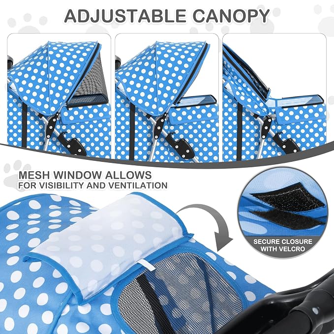 MoNiBloom Pet Stroller for Small/Medium Dogs and Cats, Sky Blue | Foldable Dog Stroller 3 Wheels Pet Strolling Cart w/ Storage Basket Cup Holder, Breathable and Visible Mesh for All-Season