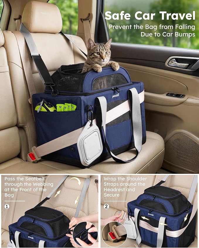 Pecute Cat Carrier, Top Expandable Dog Crate for Travel, Blue