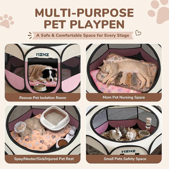 Dog Cat Small Animal Puppy Playpen Crate with 2 Blankets, Large, Pink