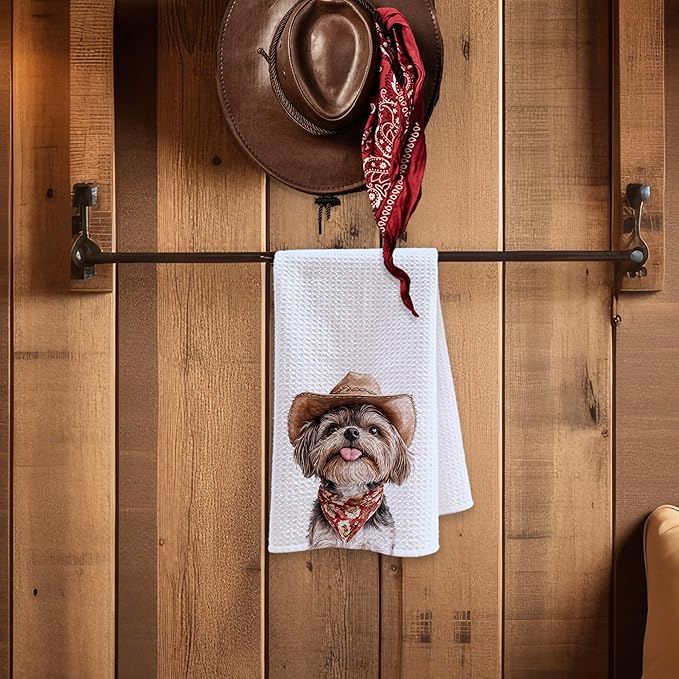 Cabana Bro Shih Tzu Gifts Kitchen Towels, Shih Tzu Gifts for Dog Lovers Decorative Hand Towels for Bathroom, Funny Western Cowboy Lion Dog Puppy Dish Tea Towels for Kitchen, 16x24 Inch