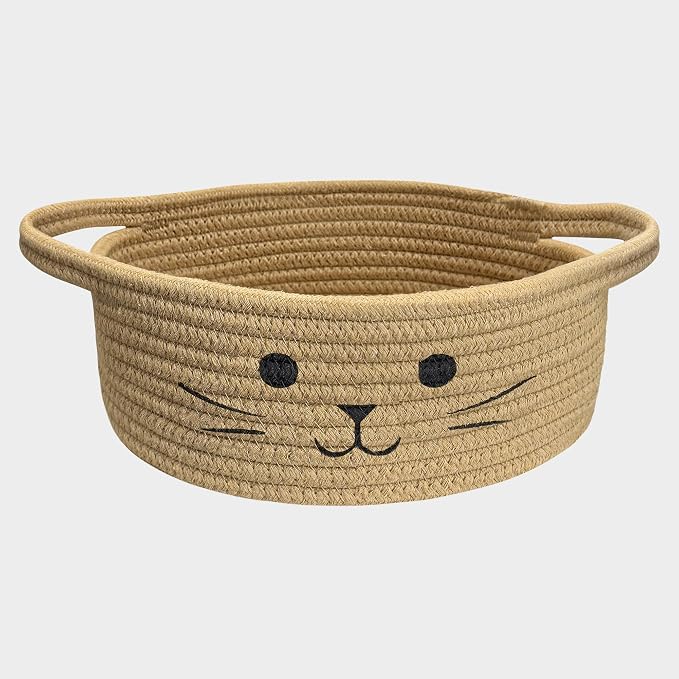 Small Cat Toy Basket, Gift Baskets Empty for Baby Shower,9.8" x 4" | Boo basket Cute Woven Rope Storage Basket for Home Decor, Baby Baskets for Nursery, Cat Pet toy box, Jute