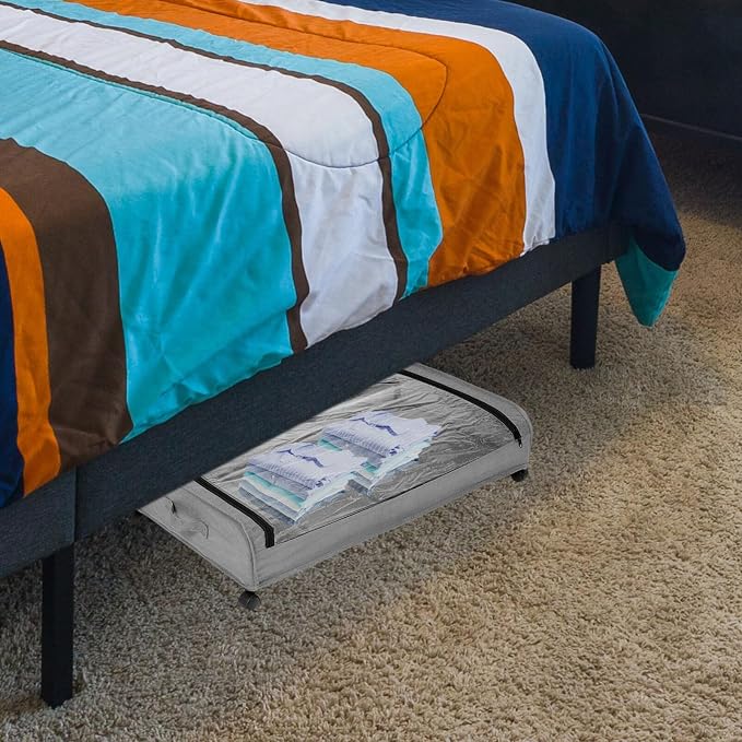 Angoily Bed Storage Pull-out Organizer for Clothes Shoes and Toys Frame Lid Space-saving Rolling Storage for Bedroom and Closet