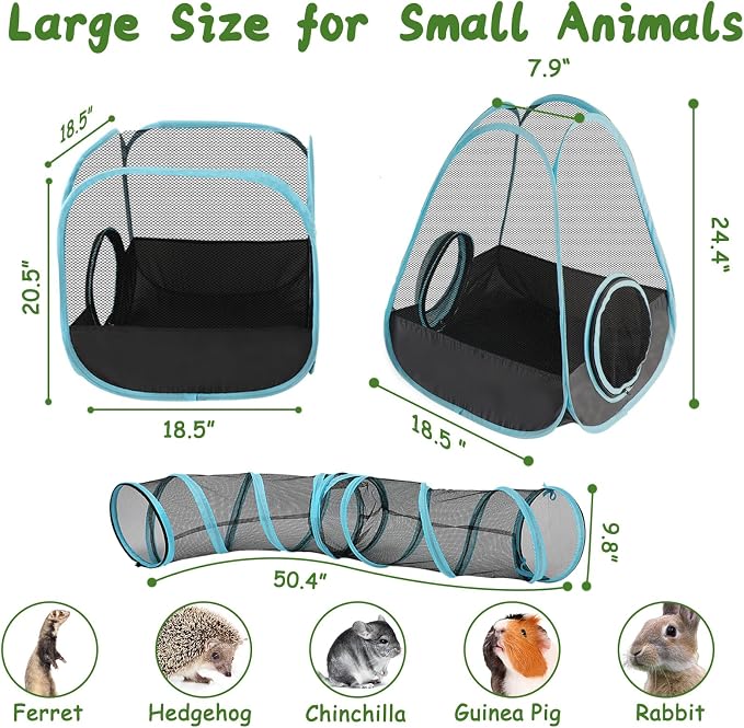 YUEPET Rabbit Tunnel & Cube Tent Set, 3-in-1 Bunny Playpen | Large Bunny Tunnels, Breathable Mesh Panels, Folds for Storage, Indoor Outdoor Enclosure for Cat Ferrets Guinea Pig