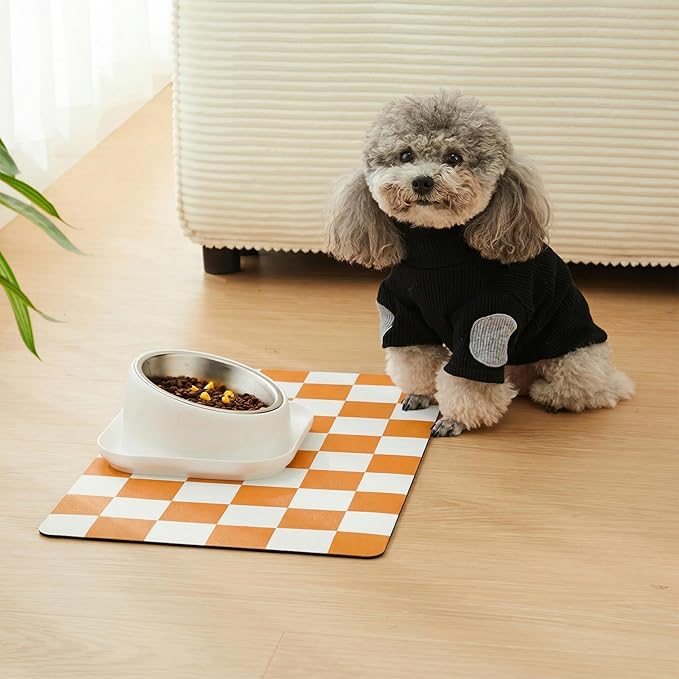 Ralxion Checkered Dog Feeding Mat, Absorbent Mats for Dog Food and Water Bowl, Dispenser, Aesthetic Orange Checkerboard Pet Placemat for Dogs, Cats, Puppy Accessories (Orange, 12 x 19)