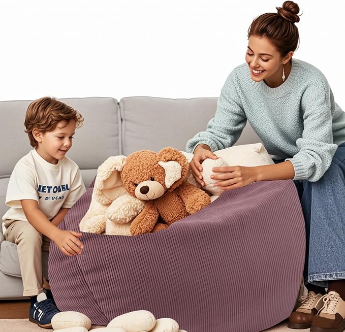 LPMOERA Stuffed Animal Storage Soft Bean Bag Cover No Filler Dusty Pink | Skin-Friendly,Portable,Wide Easy-Load Opening,Hidden Zipper,Decorative Organizer