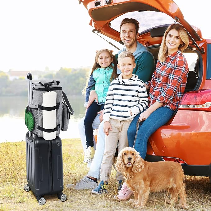 Modoker Dog Travel Organizer with 2 Collapsible Bowls for Supplies & Accessories, Airline Approved Dog Tote Pet Travel Bag with 2 Travel Food Container | Dog travel accessories set with feeding supplies, bowls, mat, and strap. Ideal for weekend trips.