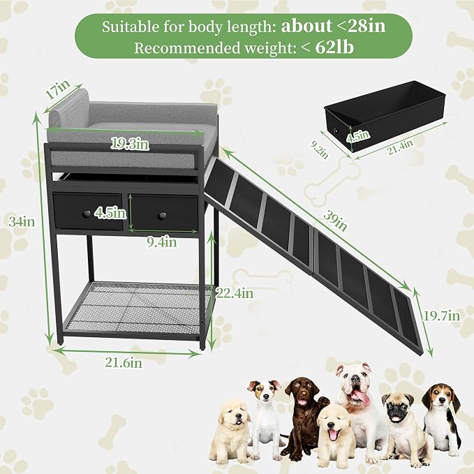 kepptory Dog Sofa with Window Perch & Retractable Dog Stairs, 2‑Tier Pet Bunk Bed with Storage Drawers, Multi‑Function Pet Furniture for Small Medium Dogs Cats, Supports 110 lbs, Easy Assembly