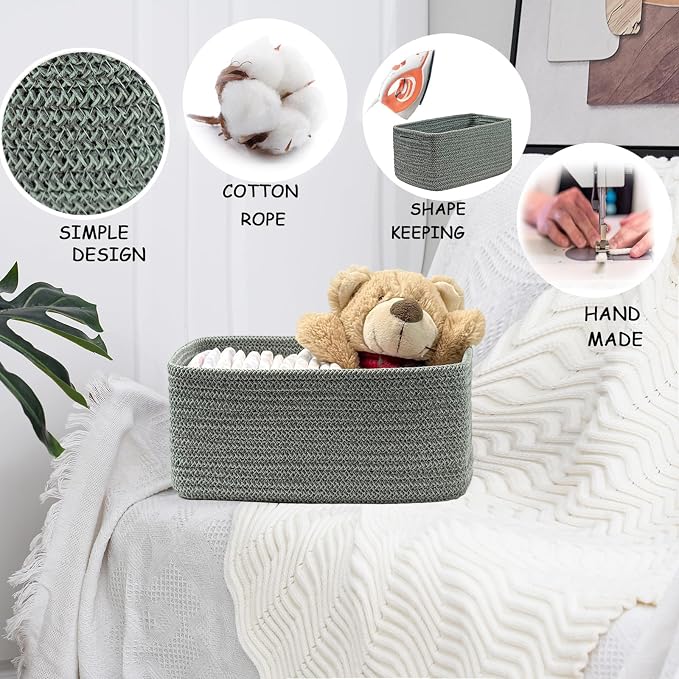 COMFY-HOMI 13" x 8.5" x 5.1" Storage Baskets for Organizing | Cotton Rope Woven Basket | Toy Storage Bin Box | Basket for Shelves, Closet Organizer Bin, Decorative Closet Shelf, 1 Pack