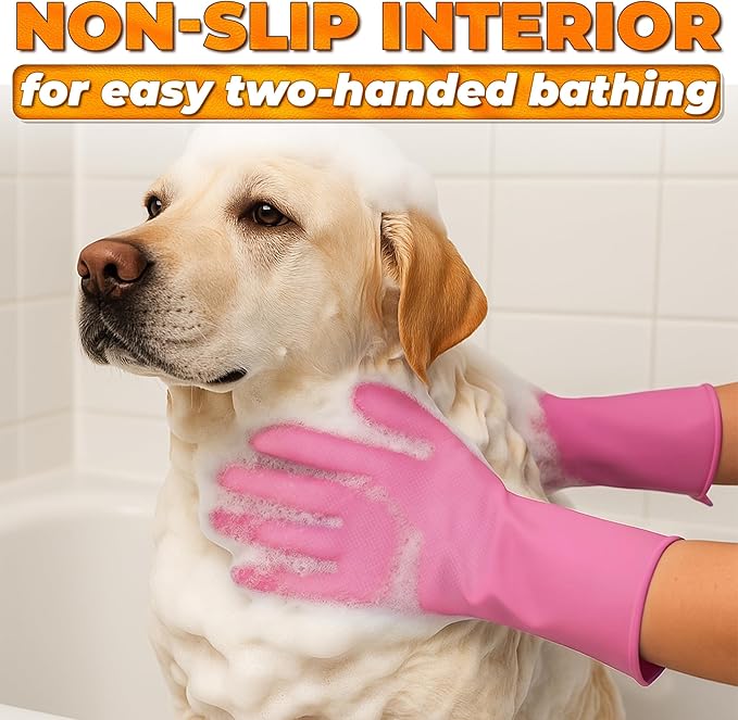 Cat & Dog Shampoo Gloves with 3000 Soft Bristles | 2-in-1 Dog Bath Gloves for Massage, Grooming & Clean Wet or Dry