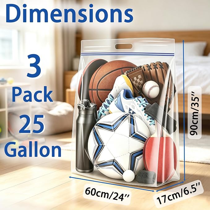 Extra Large 25 Gallon Storage Bags | 35” x 24”, Double Zip, Handled, Ideal for Clothes, Moving and Travel, 5 pack