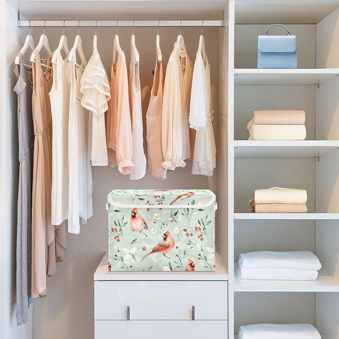 Aesthetic Northern Birds Sage Green Storage Bins Containers For Organizing Lidded for Clothes Room