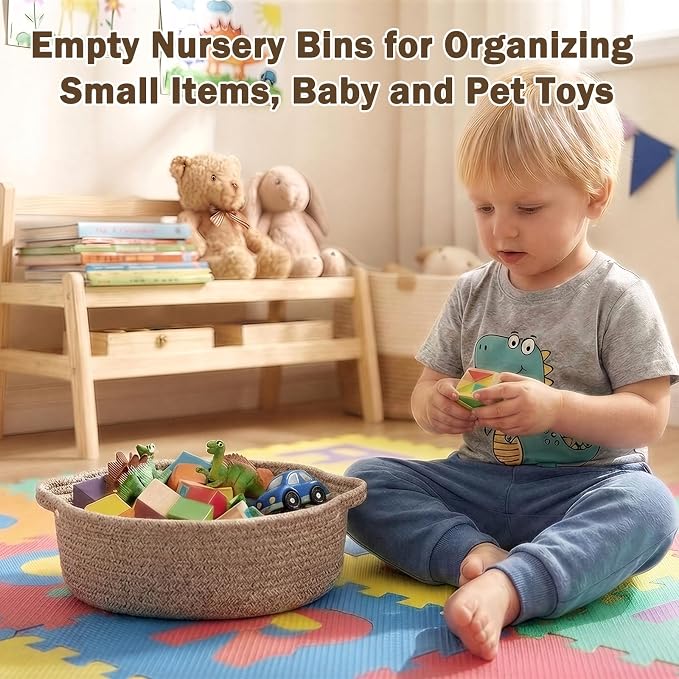 Basket for Gifts Empty, Small Woven Basket with Bags and Ribbons, Baby Toy Small Baskets with Handles, Wicker Storage Bin for Baby Showers or Pet Toy, Light_Brown, 1 Pack, (12"x 8"x 3.74")