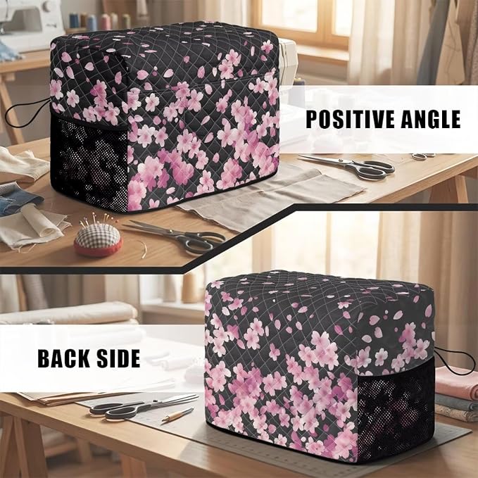 Sewing Machine Cover Polyester Febric Falling Cherry Blossom Print | Dust Pet Hair Protection,Quilting Design,Fits Standard Singer,Brother Janome Machines,Protecting Decorating Your Sewing Space