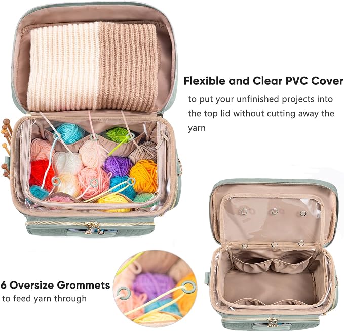 MYBAGZING Crochet Bag Organizer - Yarn Bags for Crocheting - Crochet Storage Bag with Pockets for Crochet Hooks, Crochet Accessories - Yarn Organizers - Yarn Holders for Crocheting - Knitting Bags