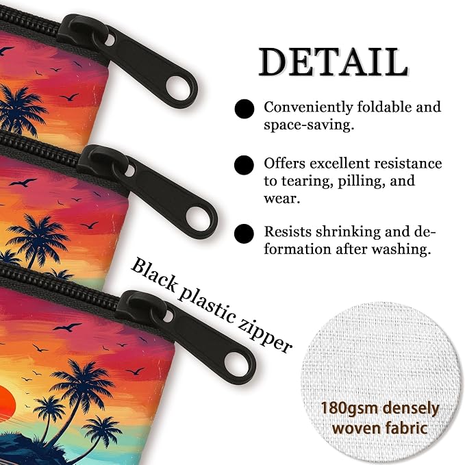 Chow Chow Dog Makeup Bag, Retro Coastal Beach Palm Tree Cosmetic Travel Pouch for Women Girls, Pet Portable Small Canvas Zipper Organizer 7x9 Inch