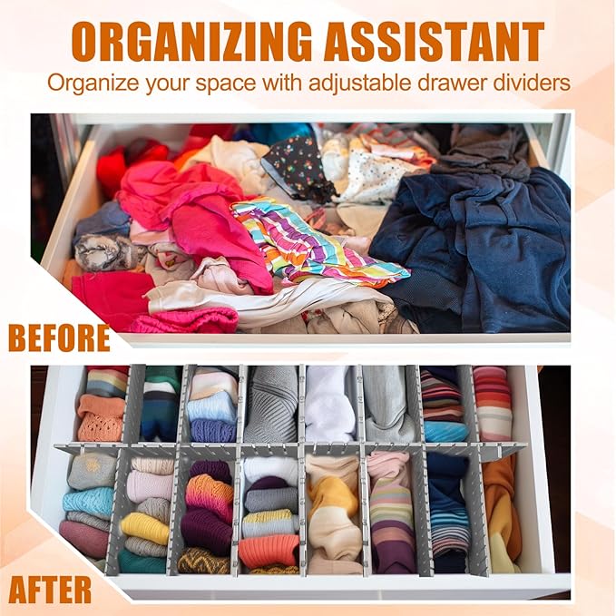 Blosssound 15 Pcs 5.12 Tall Drawer Divider Adjustable Drawer Organizer,Grey | DIY Deep Storage Organizer Separator with Fixed Buckle for Underwear Socks Dormitory Office Kitchen Bedroom
