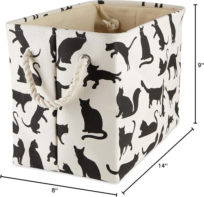 Bone Dry Pet Storage Collection Collapsible Bin, Small Rectangle, 14x8x9, Cat's Meow Print