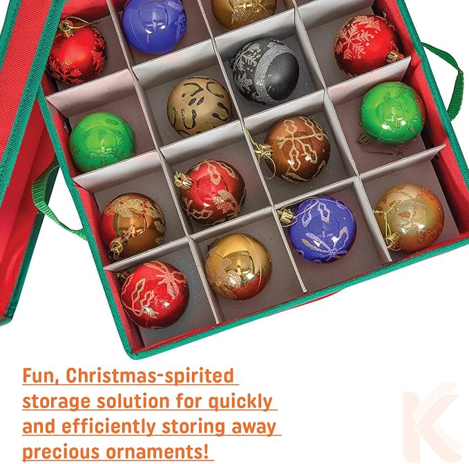 Durable Non-Woven Christmas Ornament Storage Box with Removable lid, Stores up-to 64 Standard Holiday Ornaments & Xmas Decorations For Seasons To come - 12 x 12 Inch 4 Layer Ornament Storage Container
