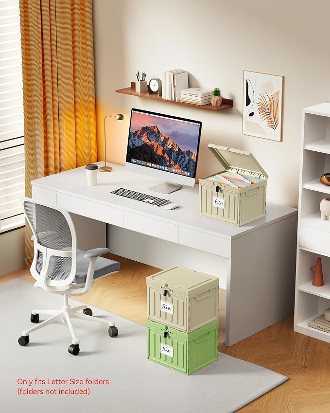 Oterri Lockable Stackable Plastic File Box with Lid for Letter-Size | Hanging File Folders Not Included. Lhaki, Large 2-Pack. Home, Office, Classroom, Dorm, Tax, Under Bed, Filing Cabinet.